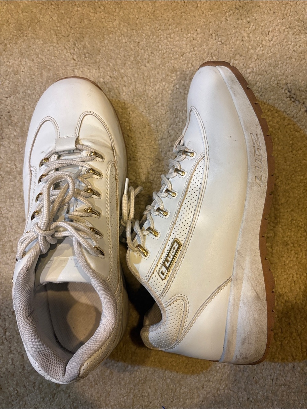 Lugz Men’s White Lace-Up Sneakers with Brown Sole-Size 8.5